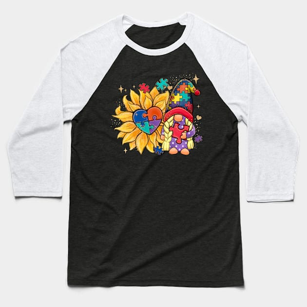 Autism Gnome Sunflower Baseball T-Shirt by nickymax915